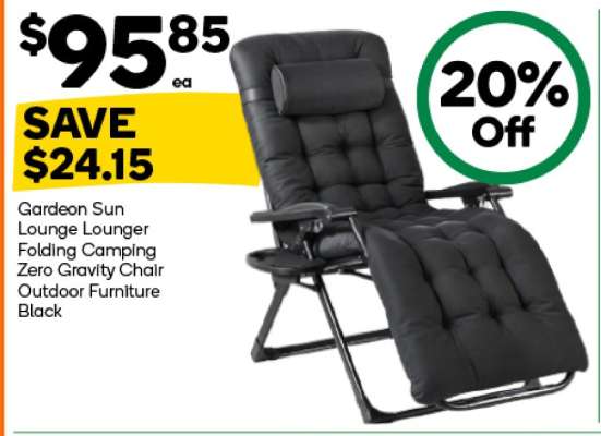 Gardeon Sun Lounge Lounger Folding Camping Zero Gravity Chair Outdoor Furniture Black