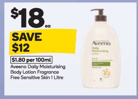 Aveeno Daily Moisturising Body Lotion Fragrance Free Sensitive Skin 1 Litre