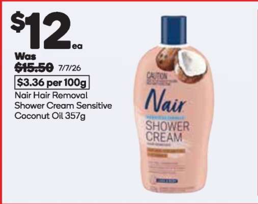 Nair Hair Removal Shower Cream Sensitive Coconut Oil 357g