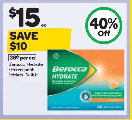 Berocca Hydrate Effervescent Tablets Pk 40