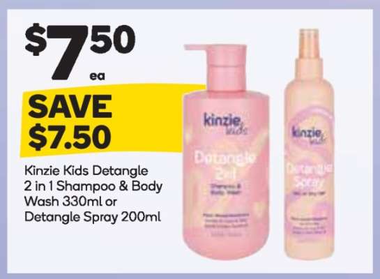 Kinzie Kids Detangle 2 in 1 Shampoo & Body Wash 330ml or Detangle Spray 200ml