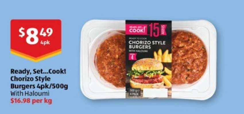 Ready, Set...Cook! Chorizo Style Burgers 4pk/500g