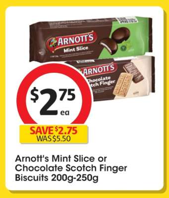 Arnott's Mint Slice or Chocolate Scotch Finger Biscuits