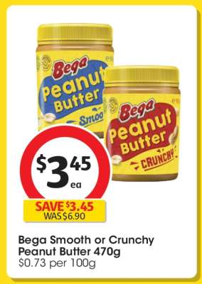 Bega Smooth or Crunchy Peanut Butter 470g