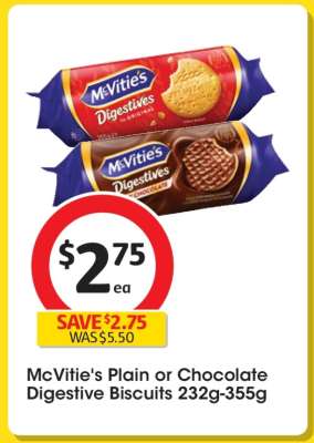 McVitie's Plain or Chocolate Digestive Biscuits 232g-355g
