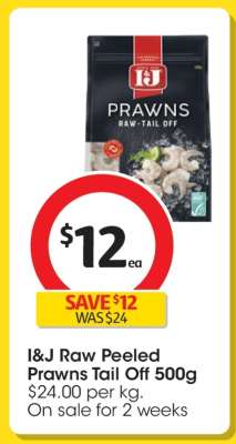 I&J Raw Peeled Prawns Tail Off 500g