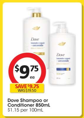 Dove Shampoo or Conditioner 850mL