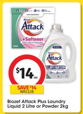 Biozet Attack Plus Laundry Liquid 2 Litre or Powder 2kg