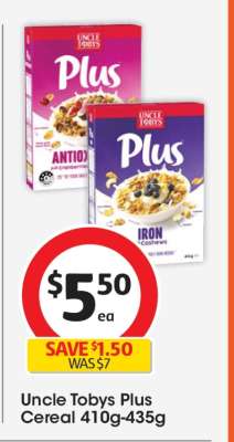 Uncle Tobys Plus Cereal 410g-435g