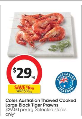 Coles Australian Thawed Cooked Large Black Tiger Prawns