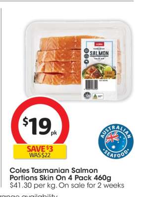 Coles Tasmanian Salmon Portions Skin On 4 Pack 460g