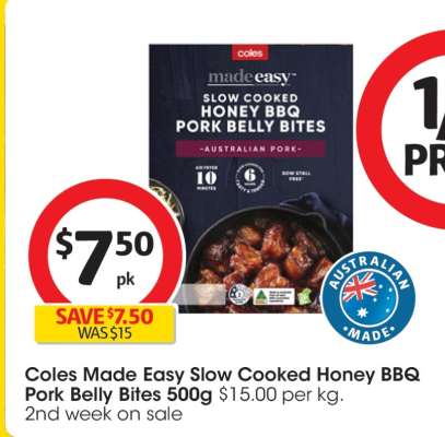 Coles Made Easy Slow Cooked Honey BBQ Pork Belly Bites 500g