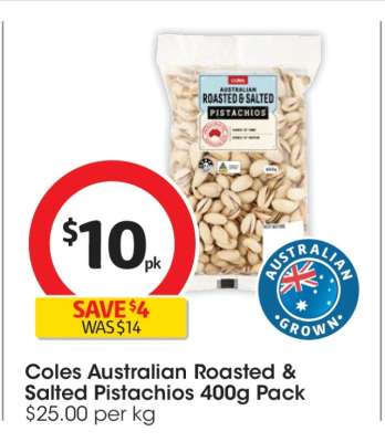 Coles Australian Roasted & Salted Pistachios 400g Pack