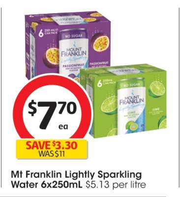 Mt Franklin Lightly Sparkling Water 6x250mL