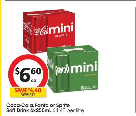 Coca-Cola, Fanta or Sprite Soft Drink 6x250mL