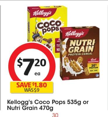 Kellogg's Coco Pops 535g or Nutri Grain 470g