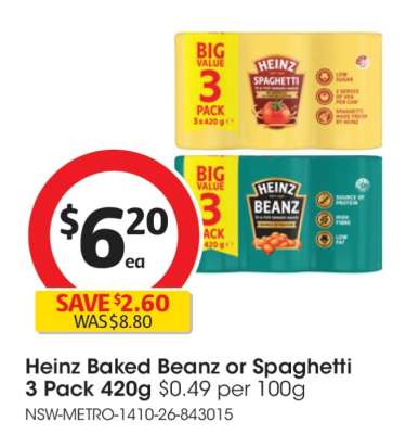 Heinz Baked Beanz or Spaghetti 3 Pack 420g