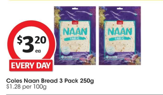 Coles Naan Bread 3 Pack 250g