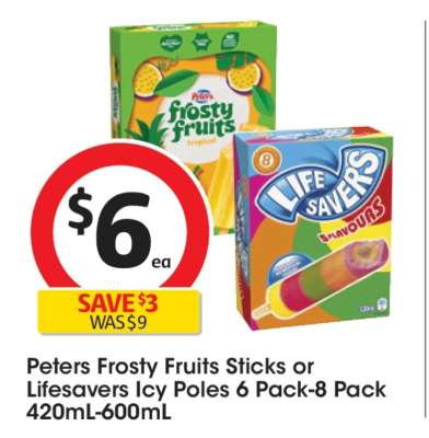 Peters Frosty Fruits Sticks or Lifesavers Icy Poles