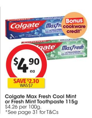 Colgate Max Fresh Cool Mint or Fresh Mint Toothpaste 115g