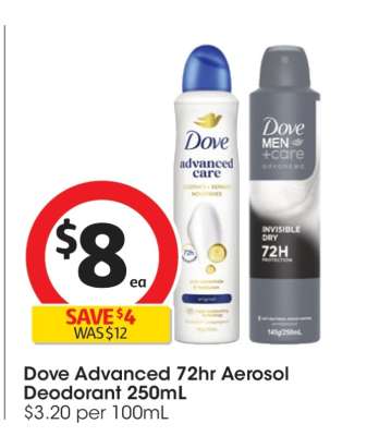 Dove Advanced 72hr Aerosol Deodorant 250mL