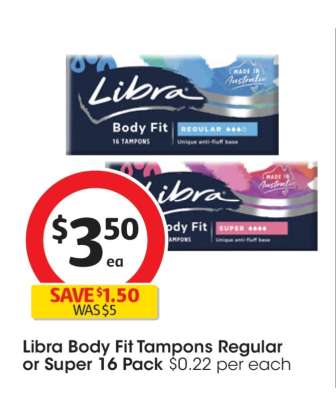 Libra Body Fit Tampons Regular or Super 16 Pack