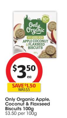 Only Organic Apple, Coconut & Flaxseed Biscuits 100g