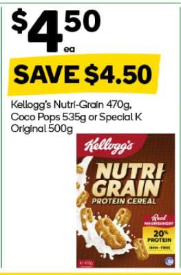 Kellogg's Nutri-Grain 470g, Coco Pops 535g or Special K Original 500g