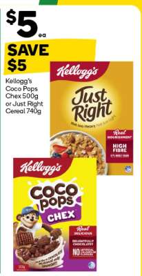 Kellogg's Coco Pops Chex 500g or Just Right Cereal 740g