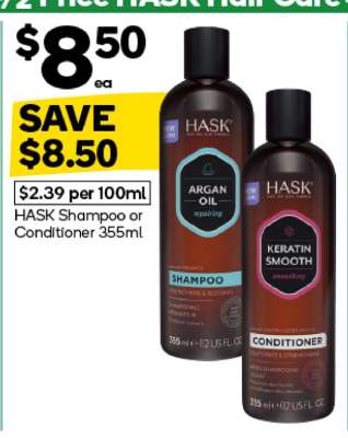 Hask Shampoo or Conditioner 355mL