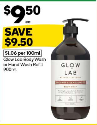 Glow Lab Body Wash or Hand Wash Refill 900ml