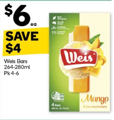 Weis Bars 264-280ml Pk 4-6