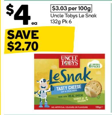 Uncle Tobys Le Snak 132g Pk 6