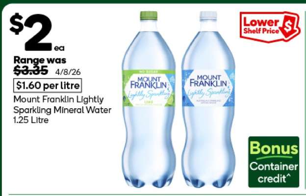 Mount Franklin Lightly Sparkling Mineral Water 1.25 Litre