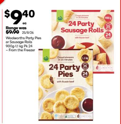 Woolworths Party Pies or Sausage Rolls
