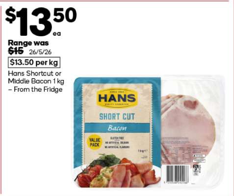 Hans Shortcut or Middle Bacon 1 kg