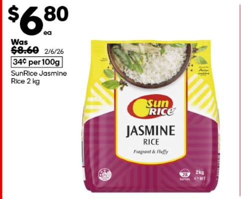 SunRice Jasmine Rice 2 kg