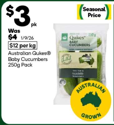 Australian Qukes® Baby Cucumbers 250g Pack