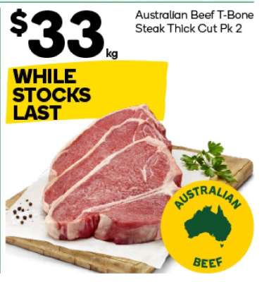 Australian Beef T-Bone Steak Thick Cut Pk 2