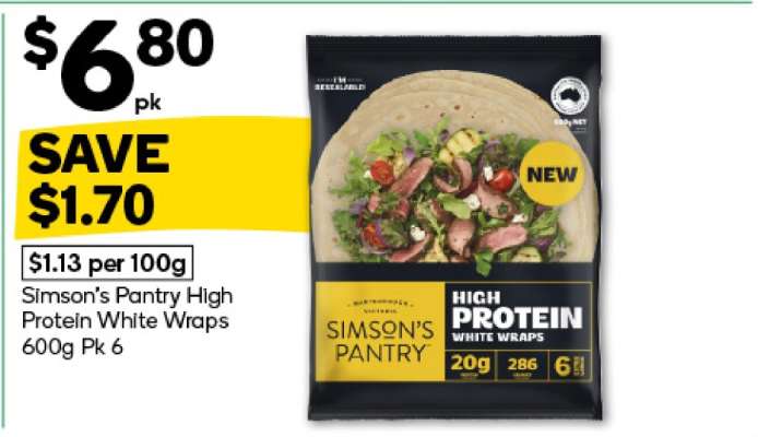 Simson's Pantry High Protein White Wraps 600g Pk 6