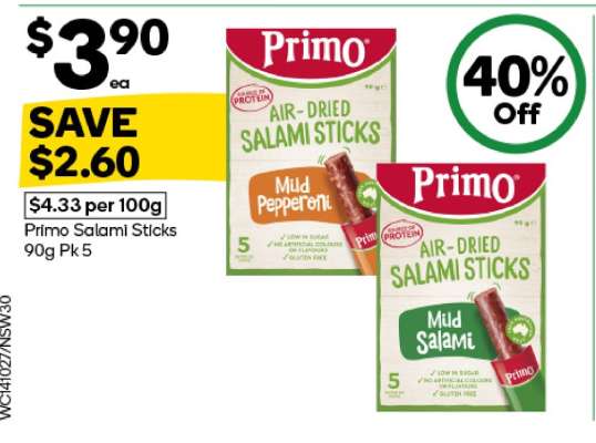 Primo Salami Sticks 90g Pk 5