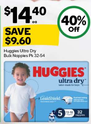 Huggies Ultra Dry Bulk Nappies Pk 32-54